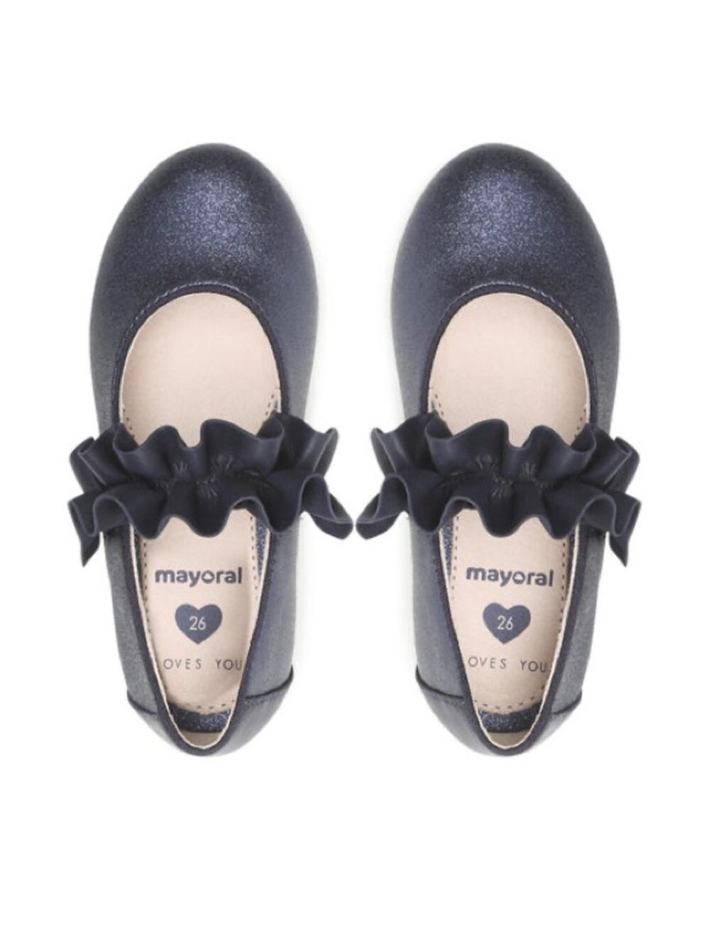 Size 9 Toddler Mayoral Glittery Blue Dress Shoes with Ruffle